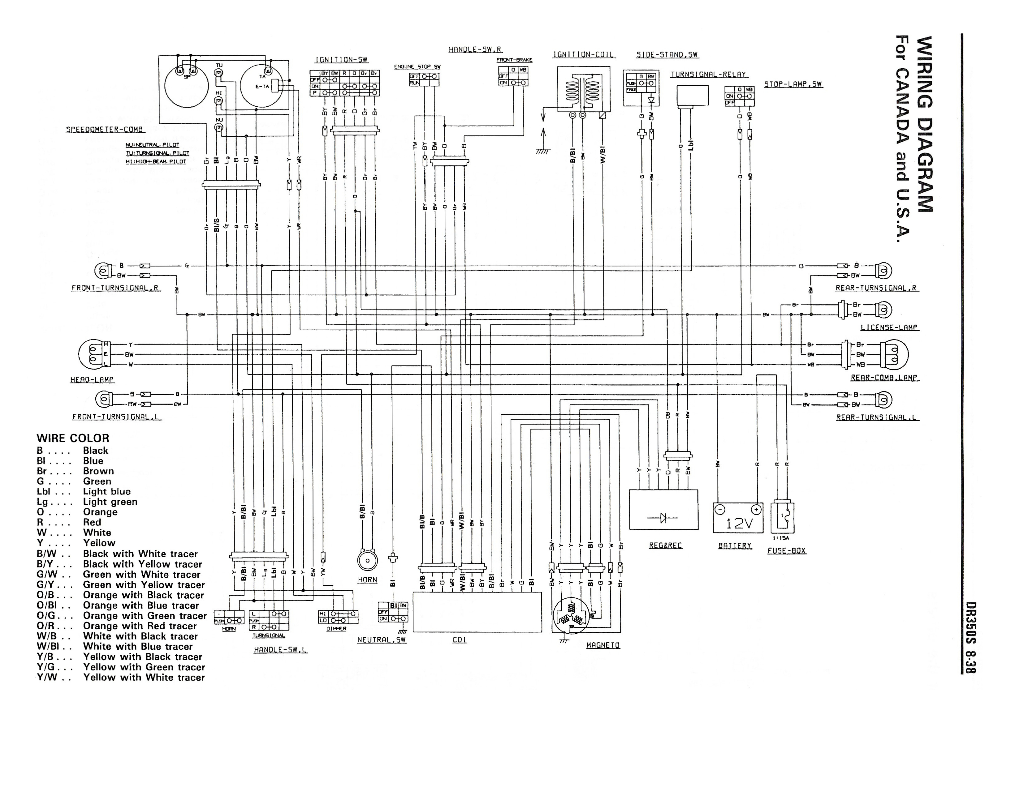 Wiring diagram for the DR350 S (1990 and later models - Canada, USA)