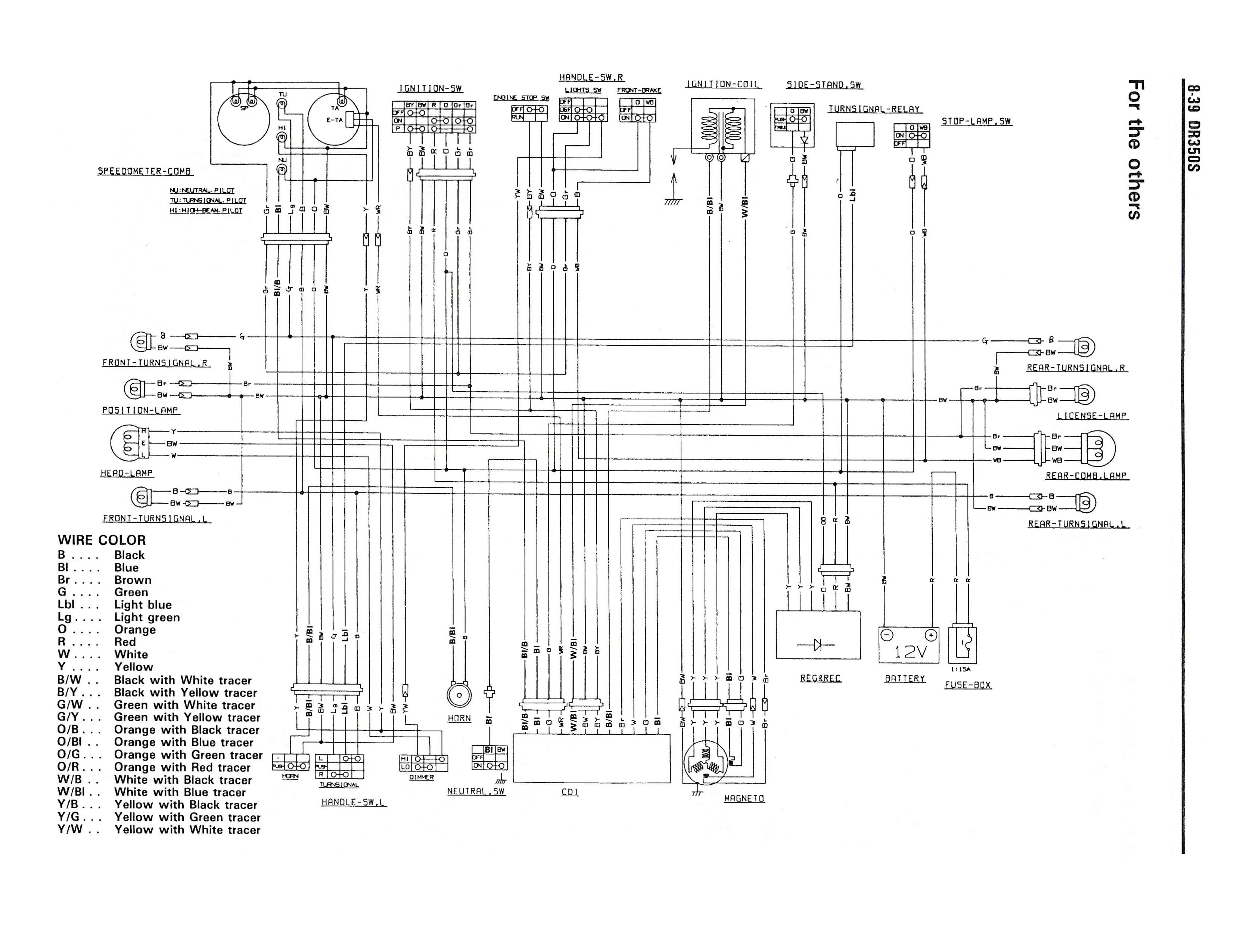 Wiring diagram for the DR350 S (1990 and later models - Other countries)