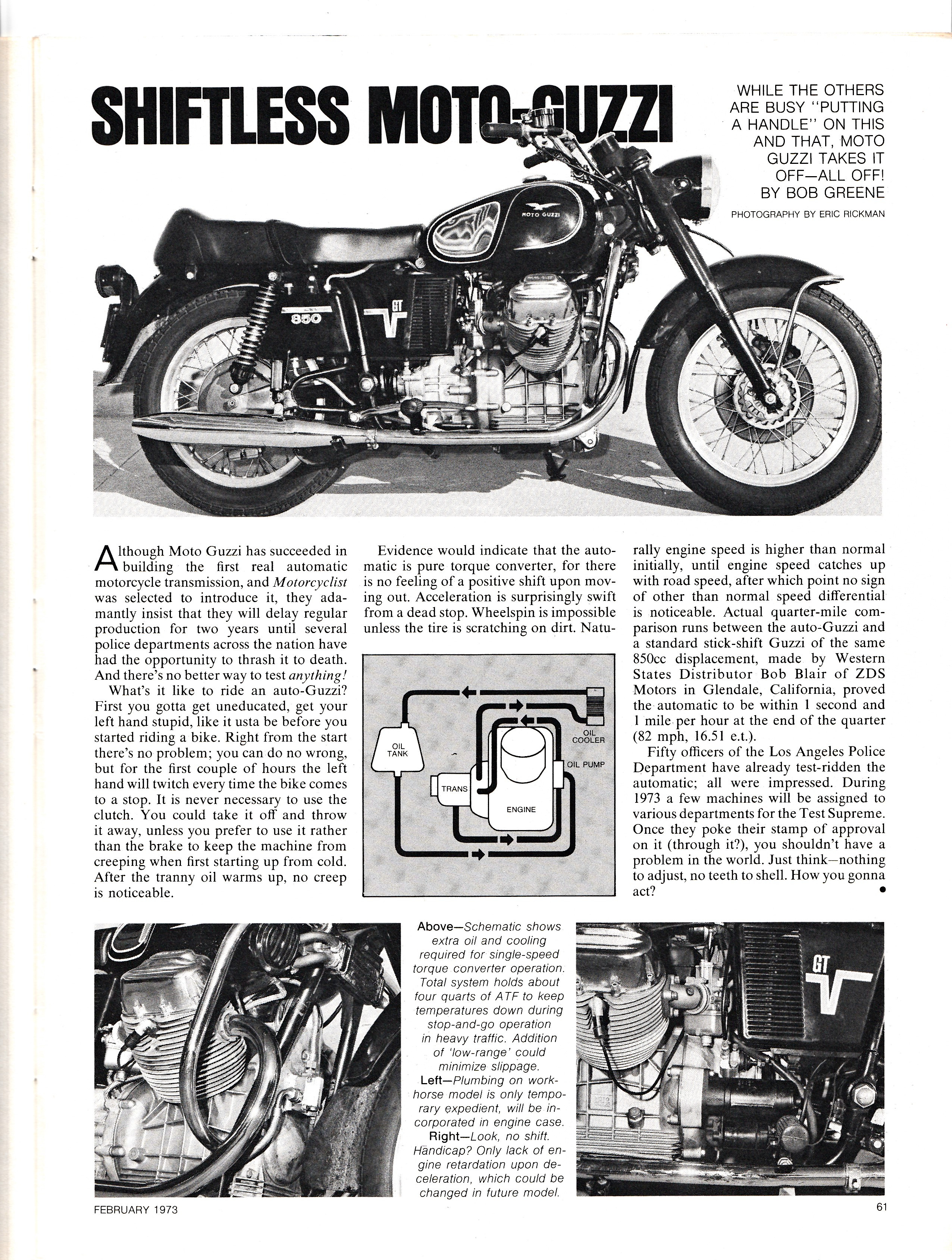 Article - Motorcyclist (1973 February) Shiftless Moto Guzzi. Early prototype of an I-Convert.