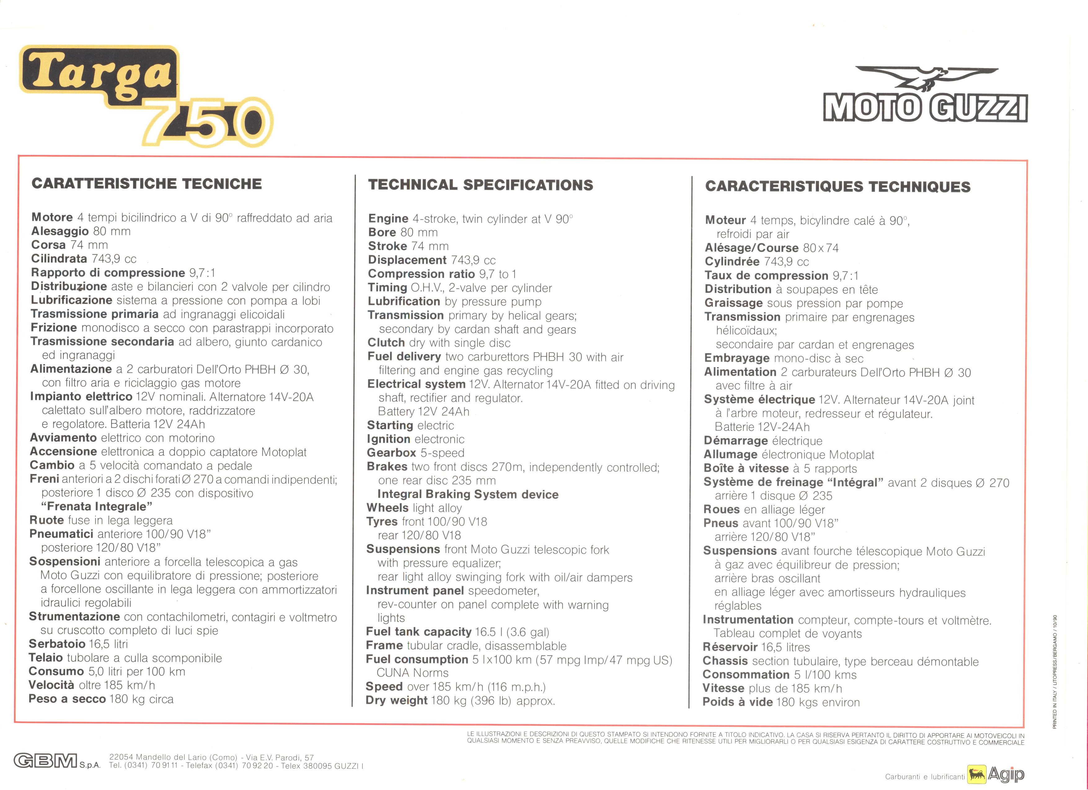 Moto Guzzi factory brochure: Targa 750