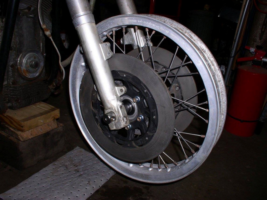 Front wheel assembled with spacers.