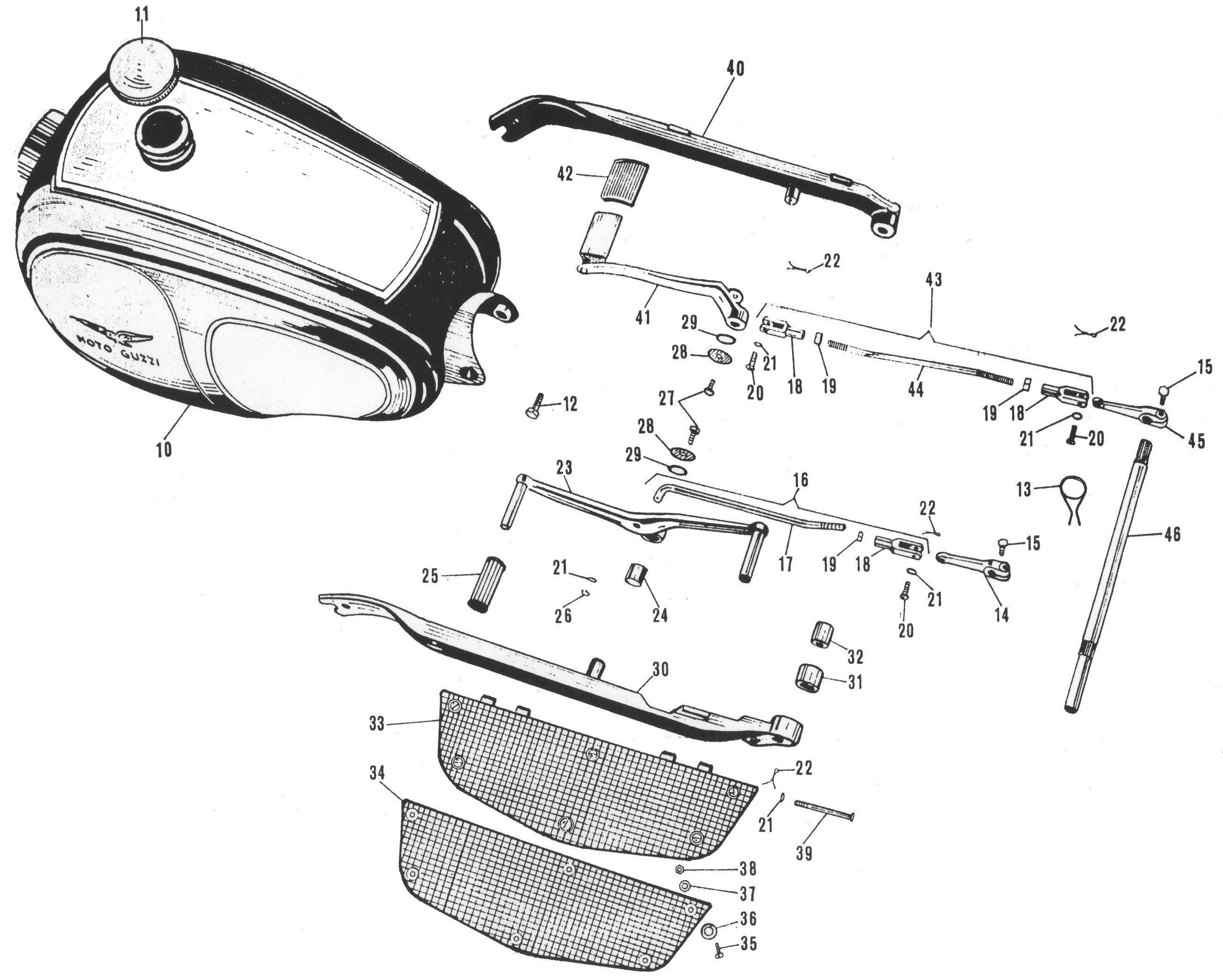 In looking at the Police Supplement to the 850 Spare Parts Catalog (no date on the one I have), I discovered that the Eldorado spare parts catalog shows the shape of the footboard and rails to be very similar to the earlier version shown here. It has holes in the footboard and shows fasteners for securing the mat to the footboard. It also clearly shows the cut-out in the left side frame rail.
