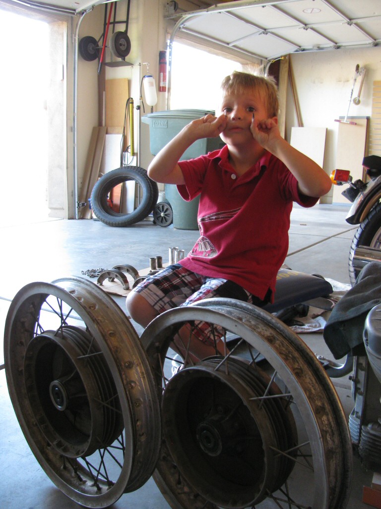 Abraham helped remove the tires. He was intrigued with the valve cores and noted that the two were not identical.