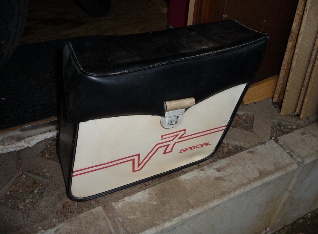 Original Moto Guzzi soft saddlebags.