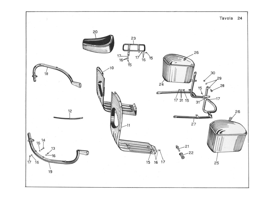 Original Moto Guzzi saddlebags as shown in the V700 Spare Parts Catalog