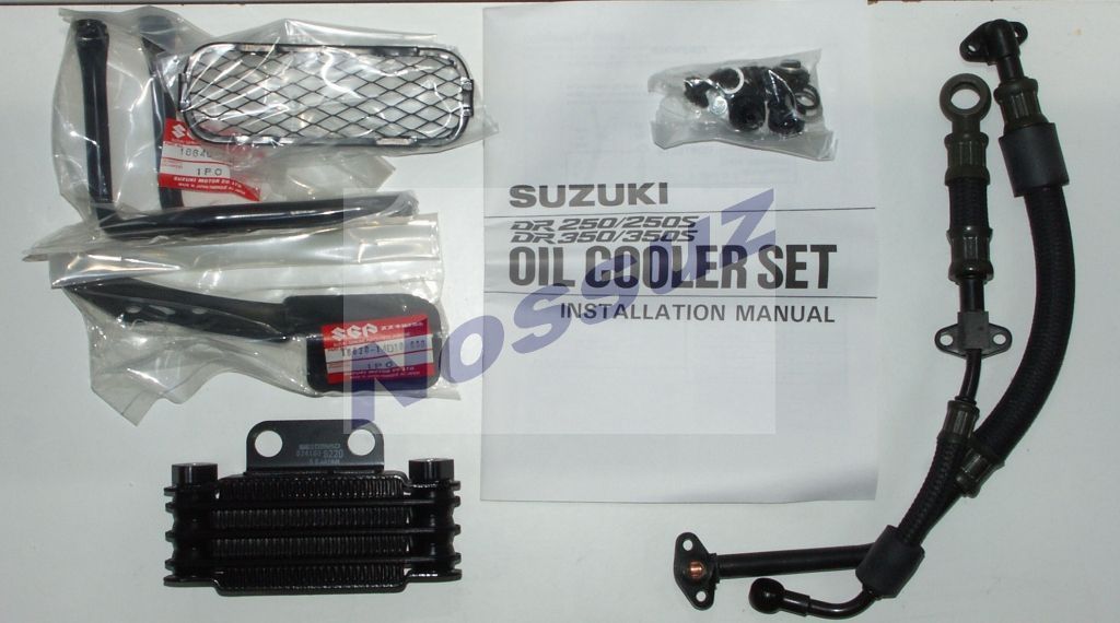 Original oil cooler parts for a Suzuki DR350.