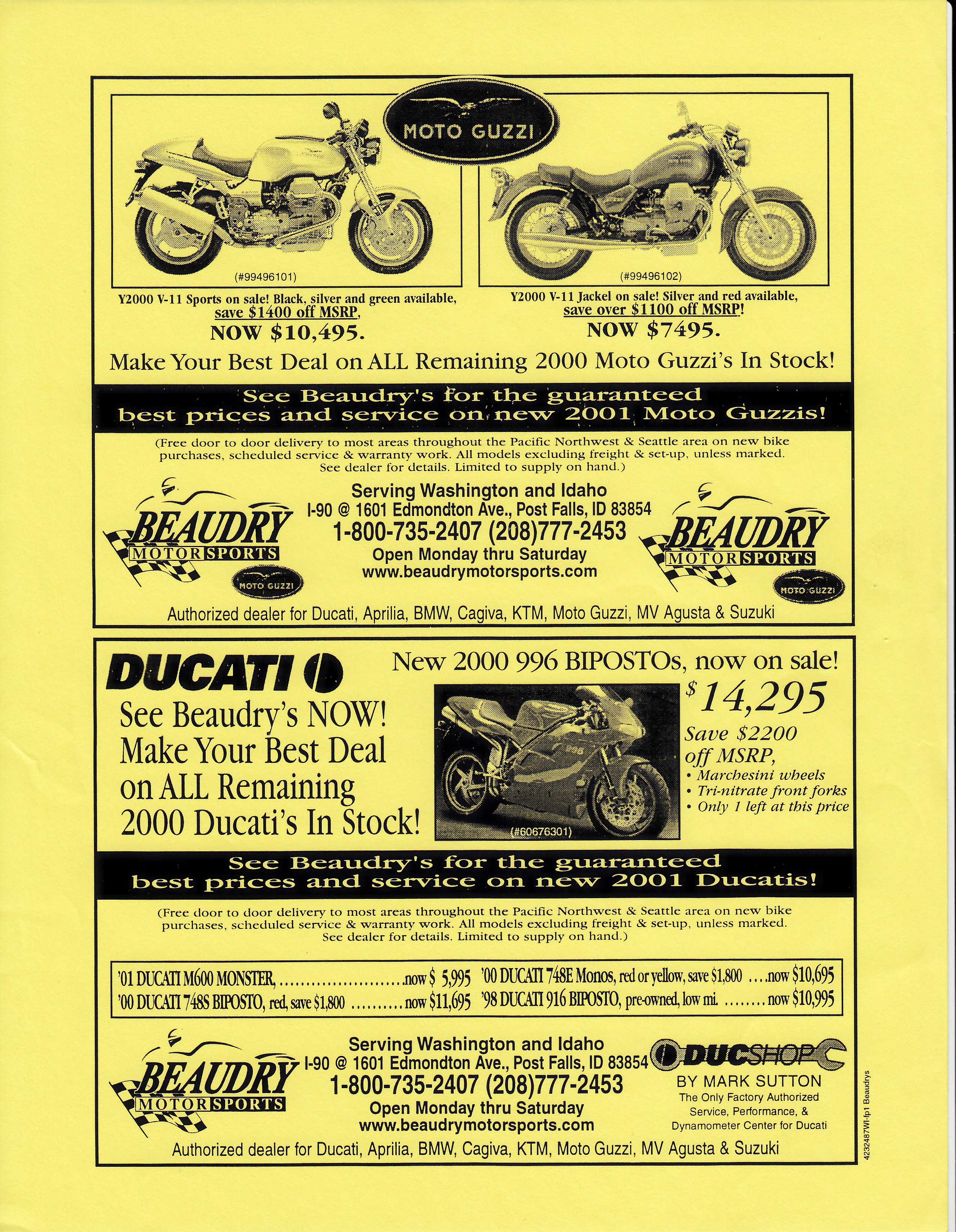 Moto Guzzi advertisement: Beaudry Motorsports (2000 - 2001)