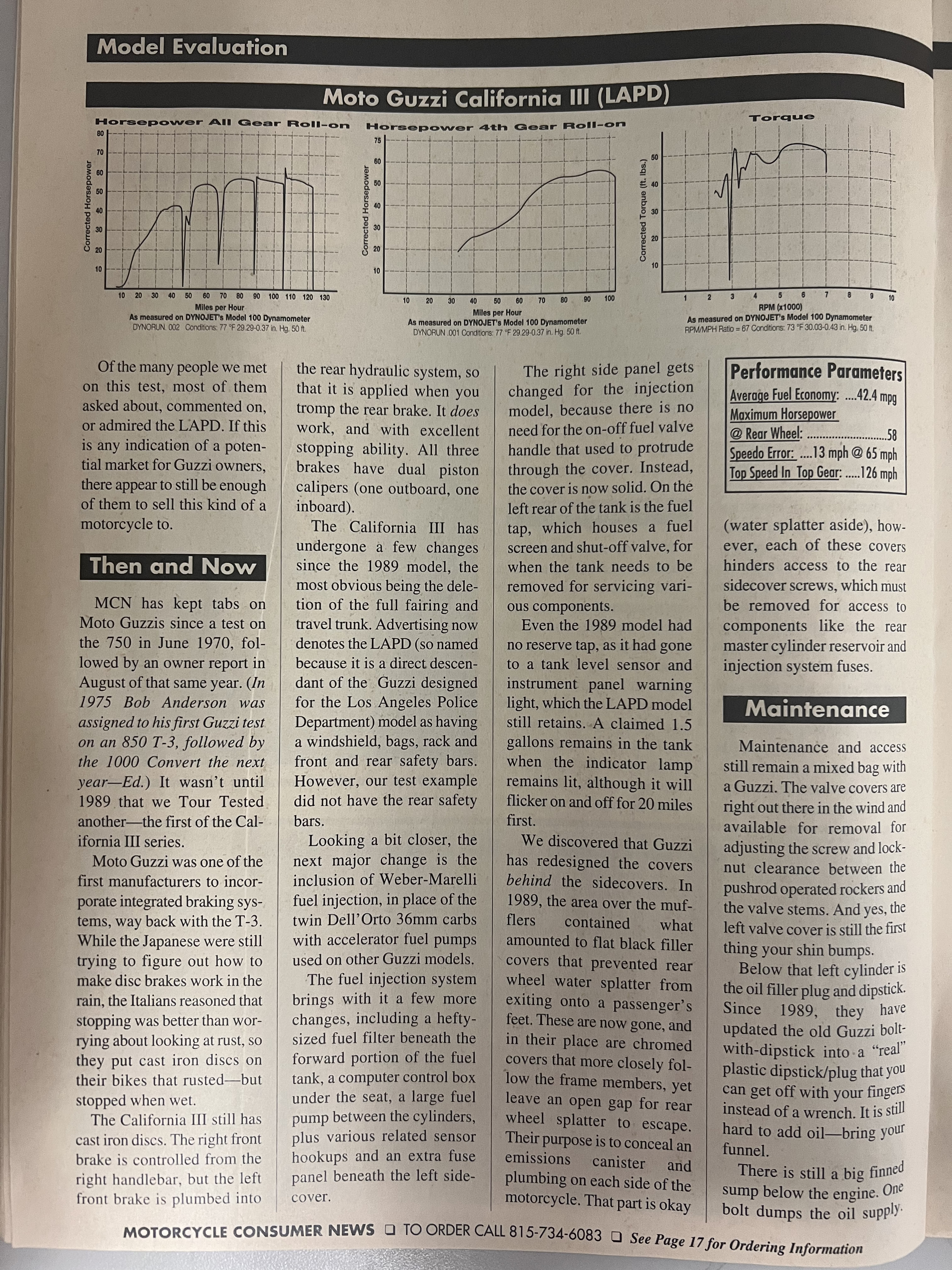 Article - Motorcycle Consumer News (1994 January) 1993 Moto Guzzi California III (LAPD)