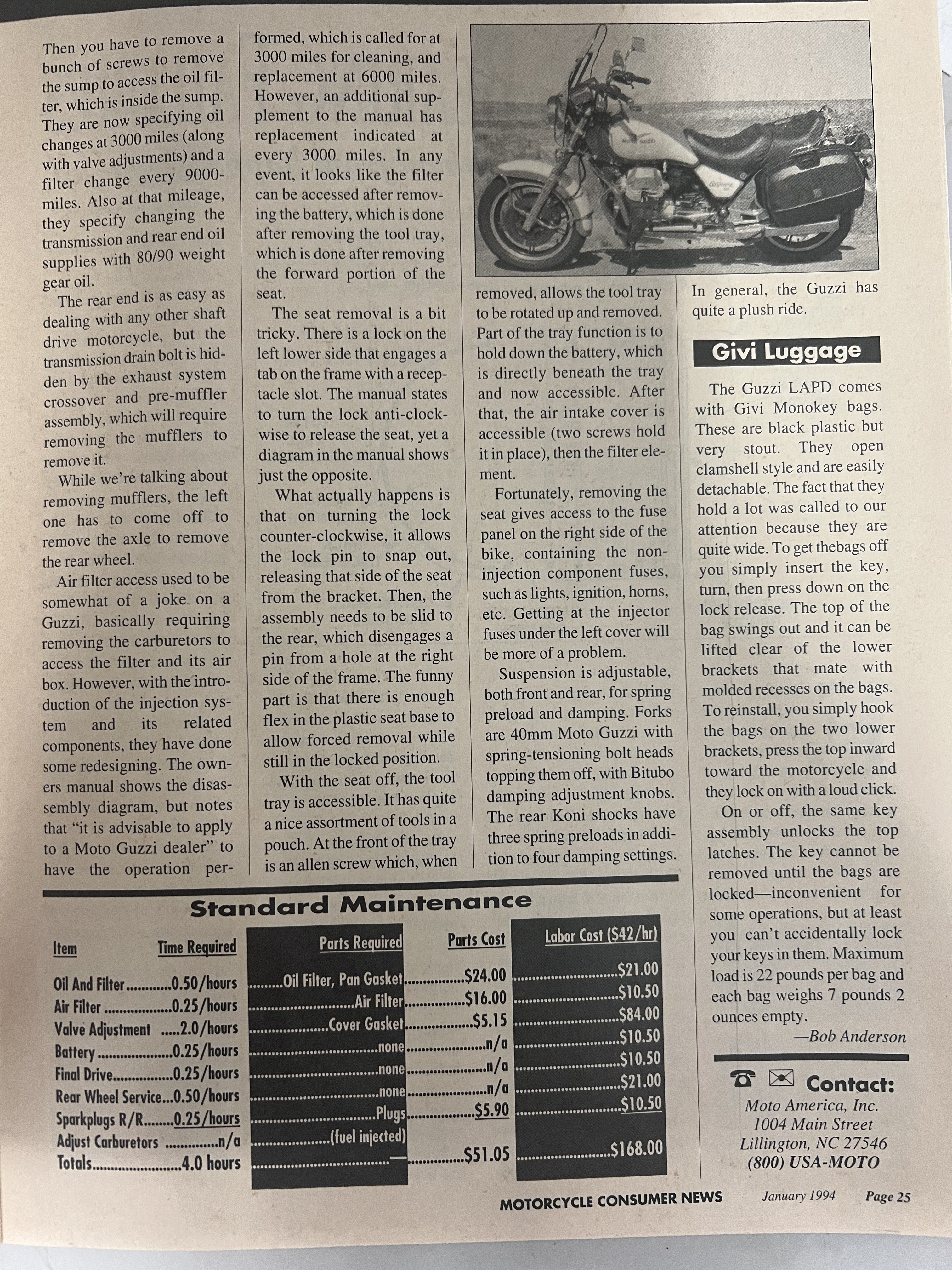 Article - Motorcycle Consumer News (1994 January) 1993 Moto Guzzi California III (LAPD)