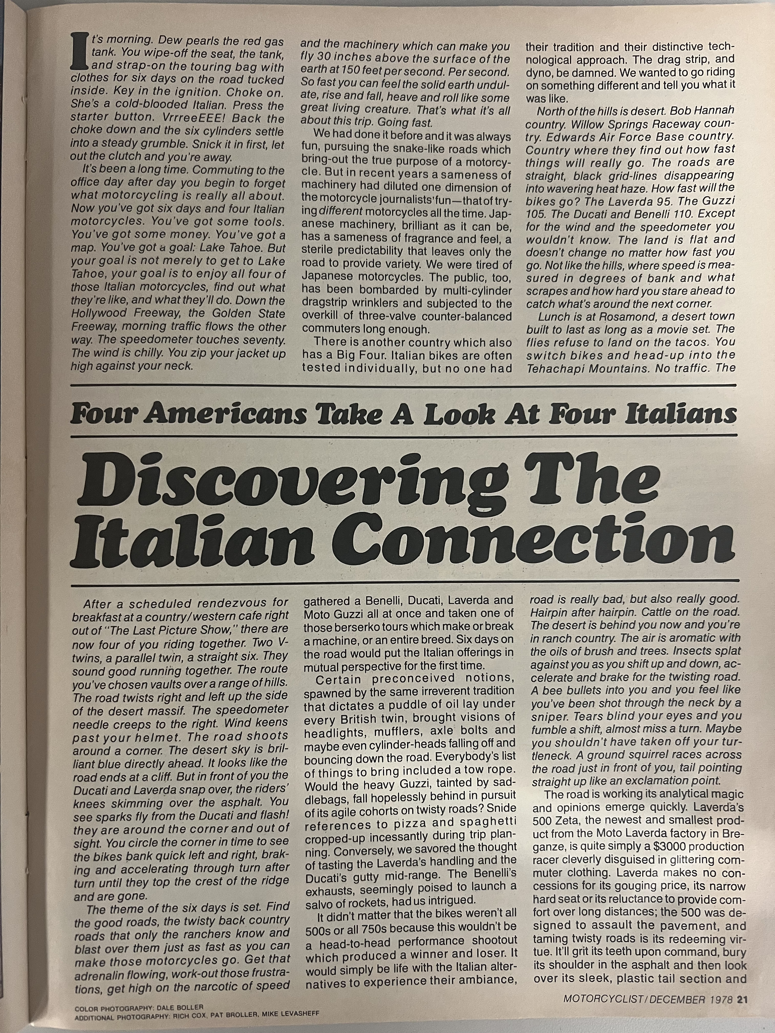 Article - Motorcyclist (1978 December) Four Americans Take a Look At Four Italians