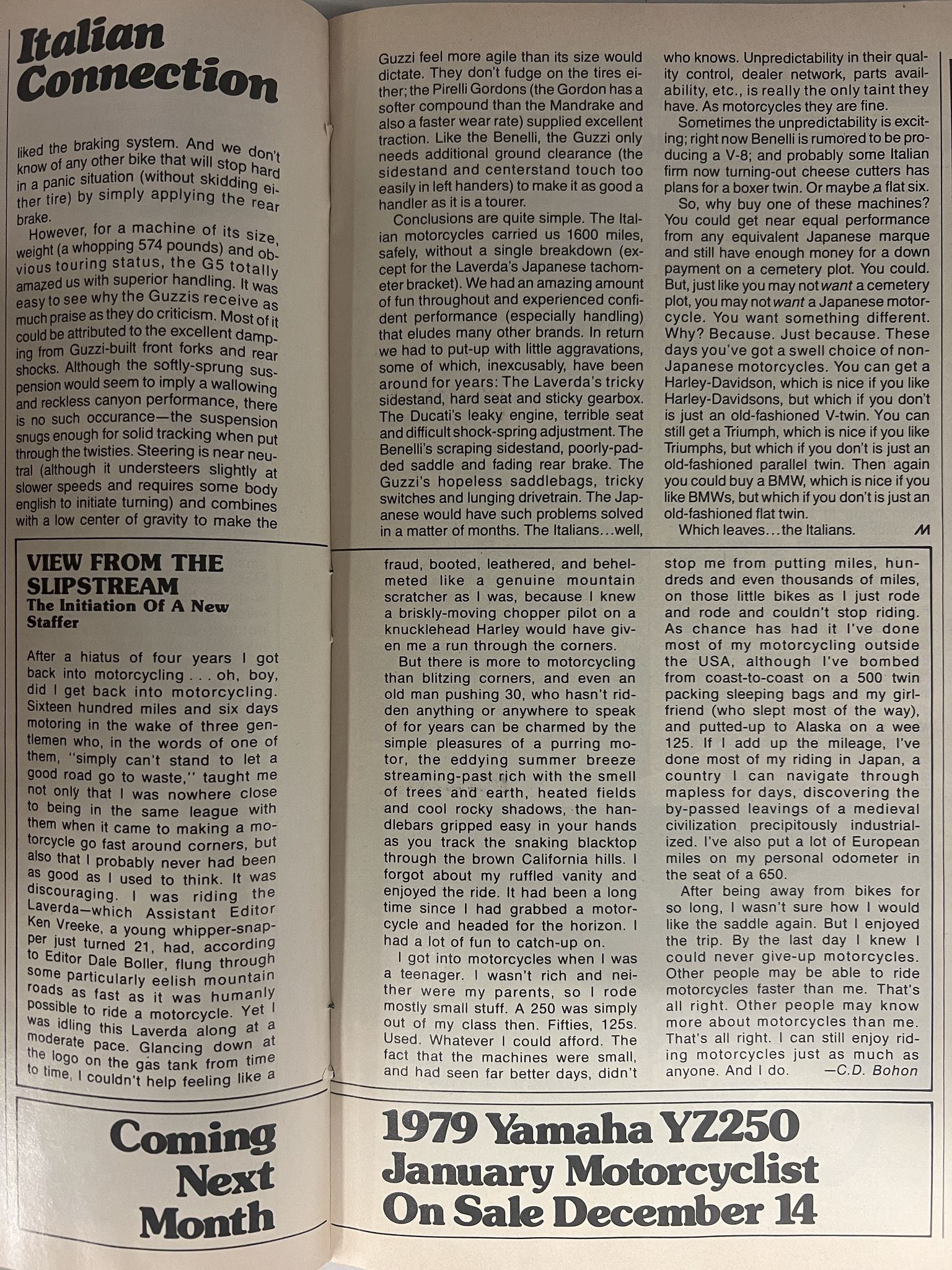 Article - Motorcyclist (1978 December) Four Americans Take a Look At Four Italians