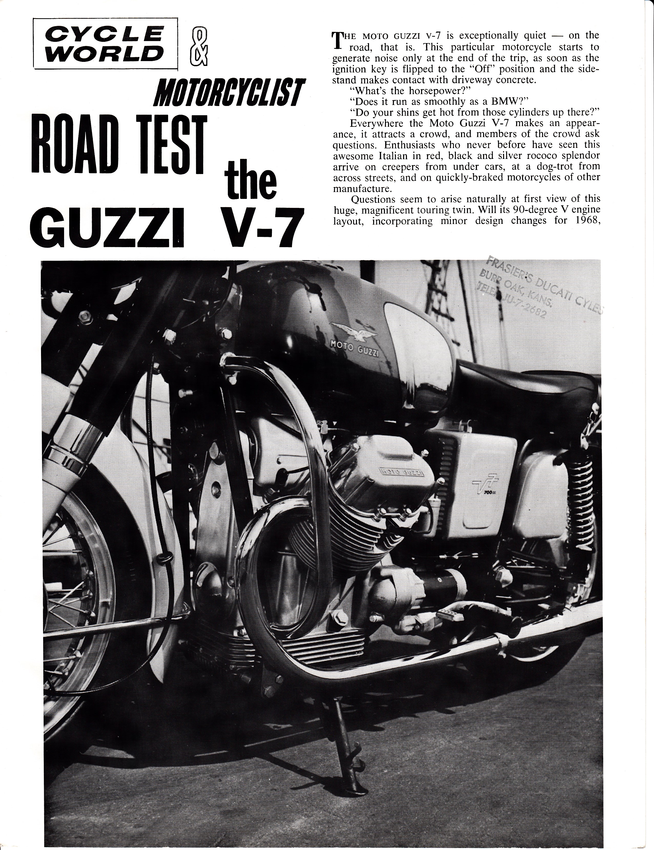 Moto Guzzi V700 factory brochure of magazine reviews, Page 1 of 8.