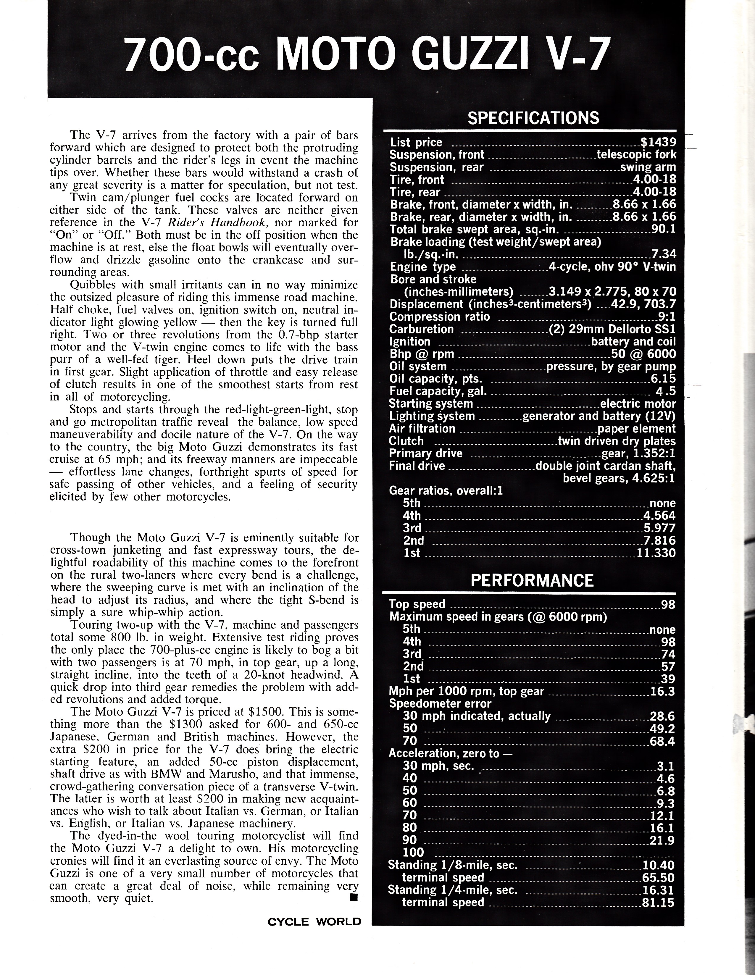 Moto Guzzi V700 factory brochure of magazine reviews, Page 4 of 8.