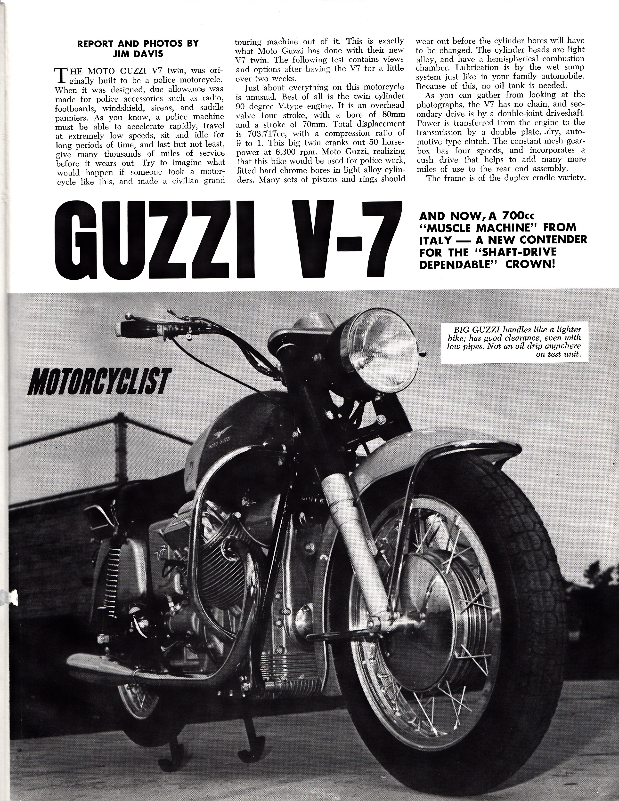 Moto Guzzi V700 factory brochure of magazine reviews, Page 5 of 8.