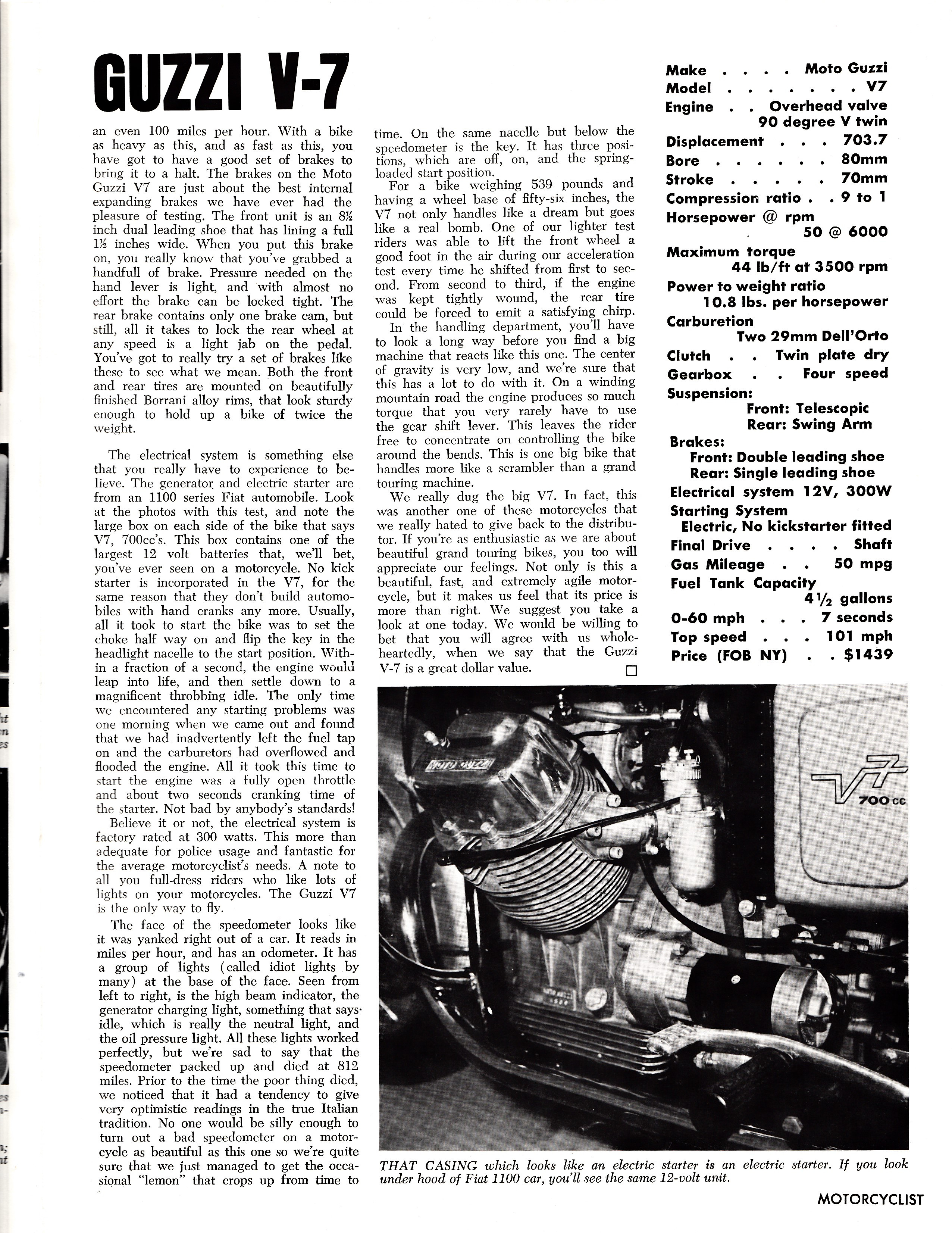 Moto Guzzi V700 factory brochure of magazine reviews, Page 7 of 8.