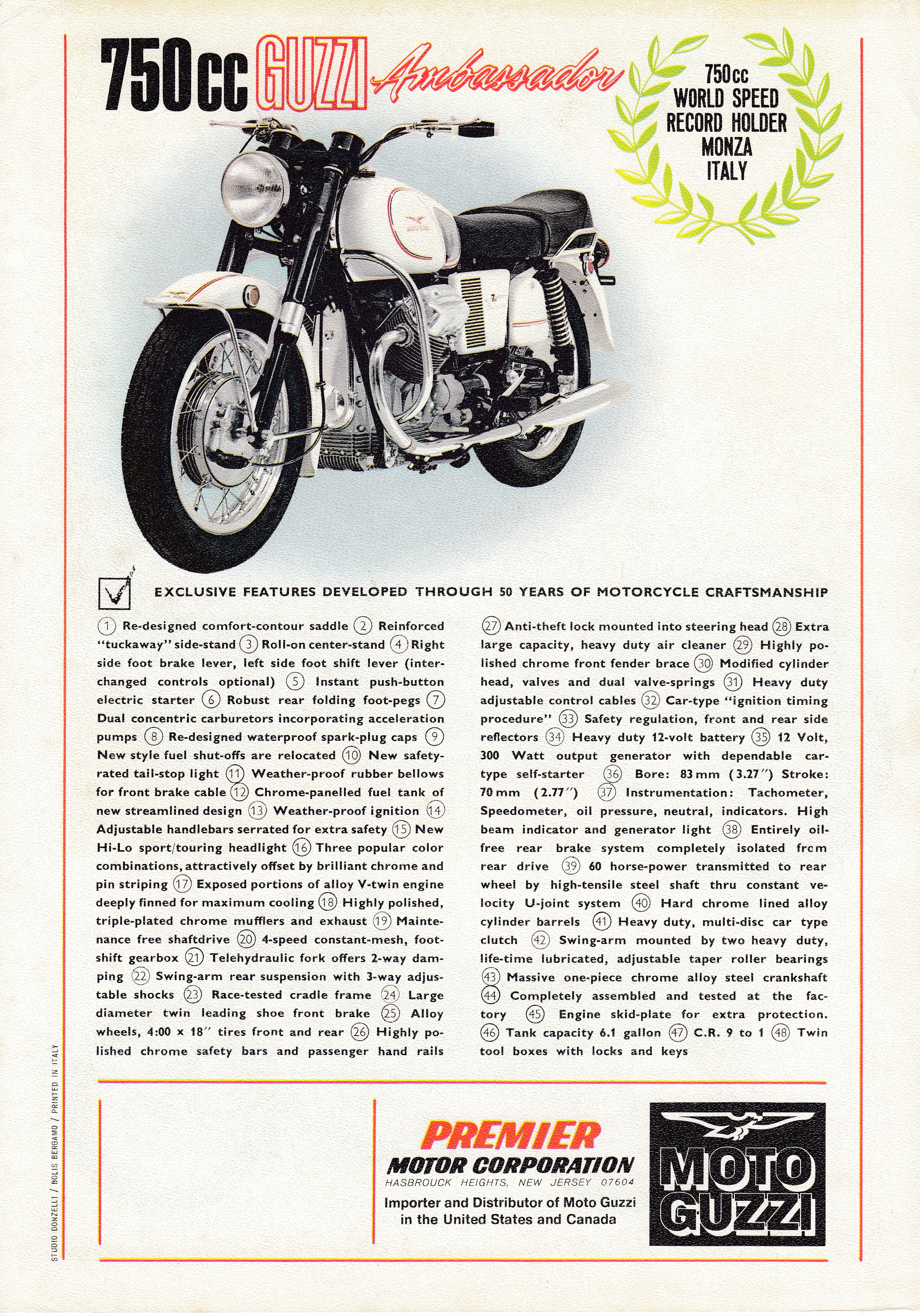 Moto Guzzi Ambassador Factory Brochure, Page 2 of 2.