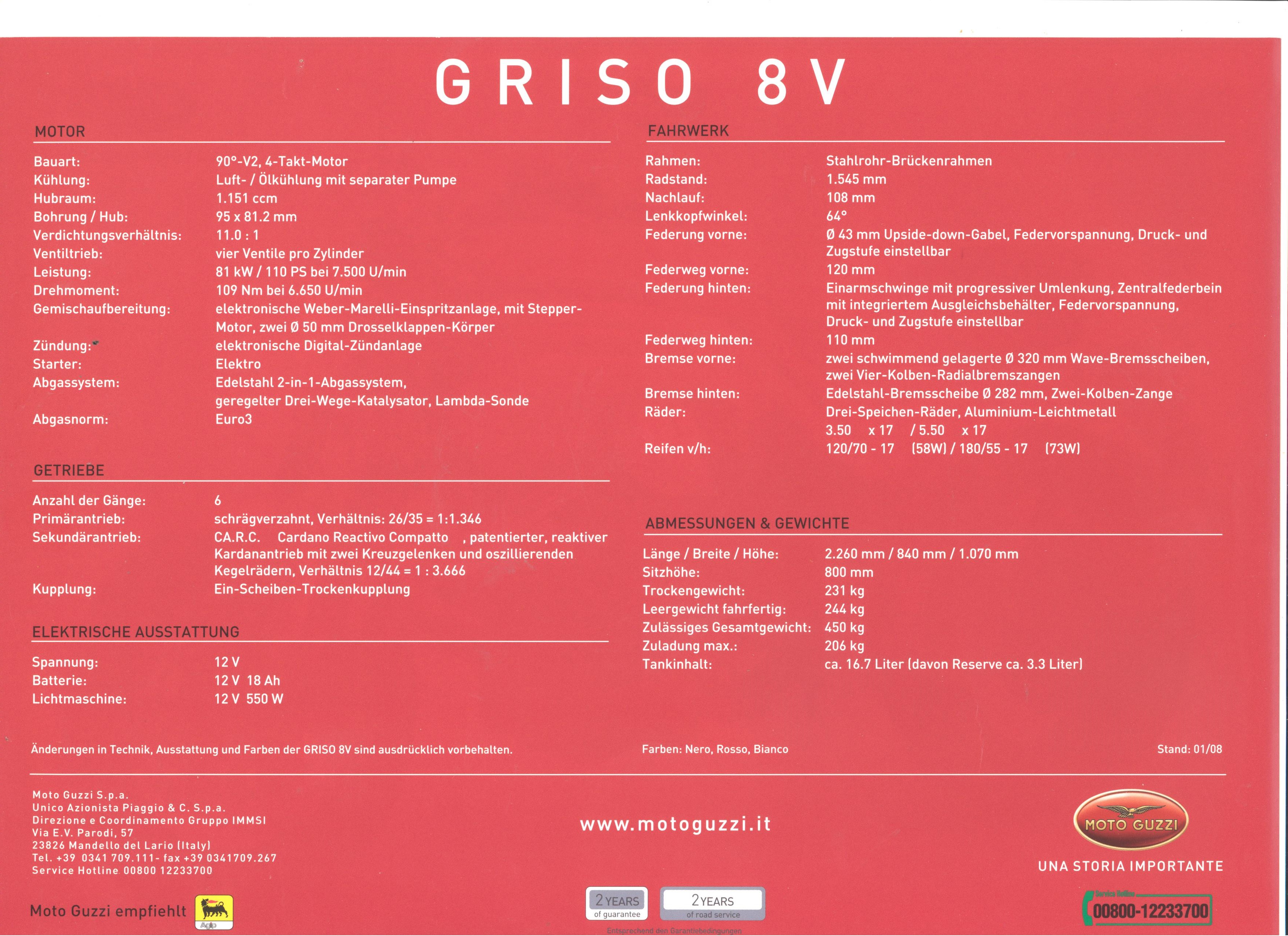 Moto Guzzi factory brochure: Griso 8V