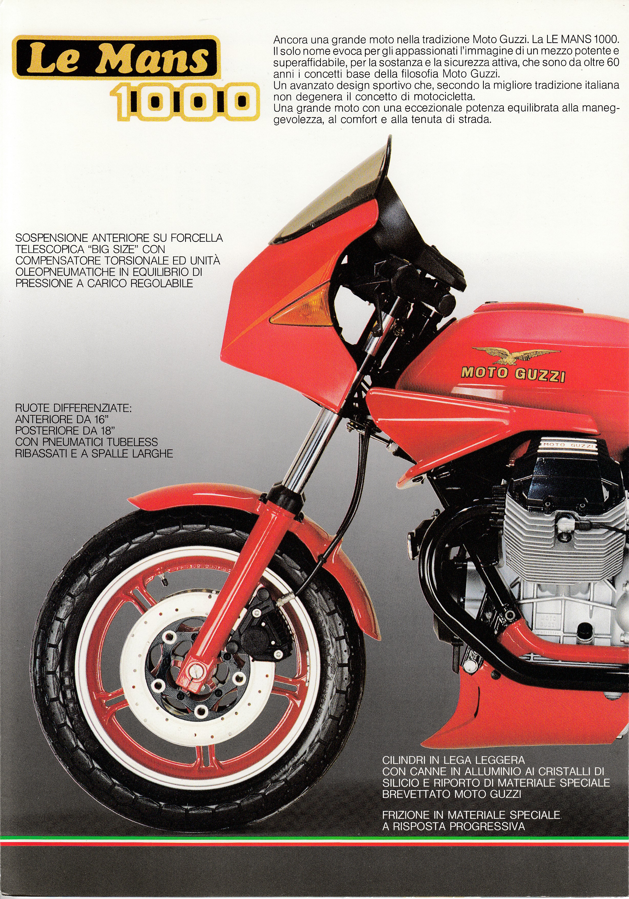 Brochure - Moto Guzzi Le Mans 1000 (red centerfold, wind tunnel on cover) [Italian]