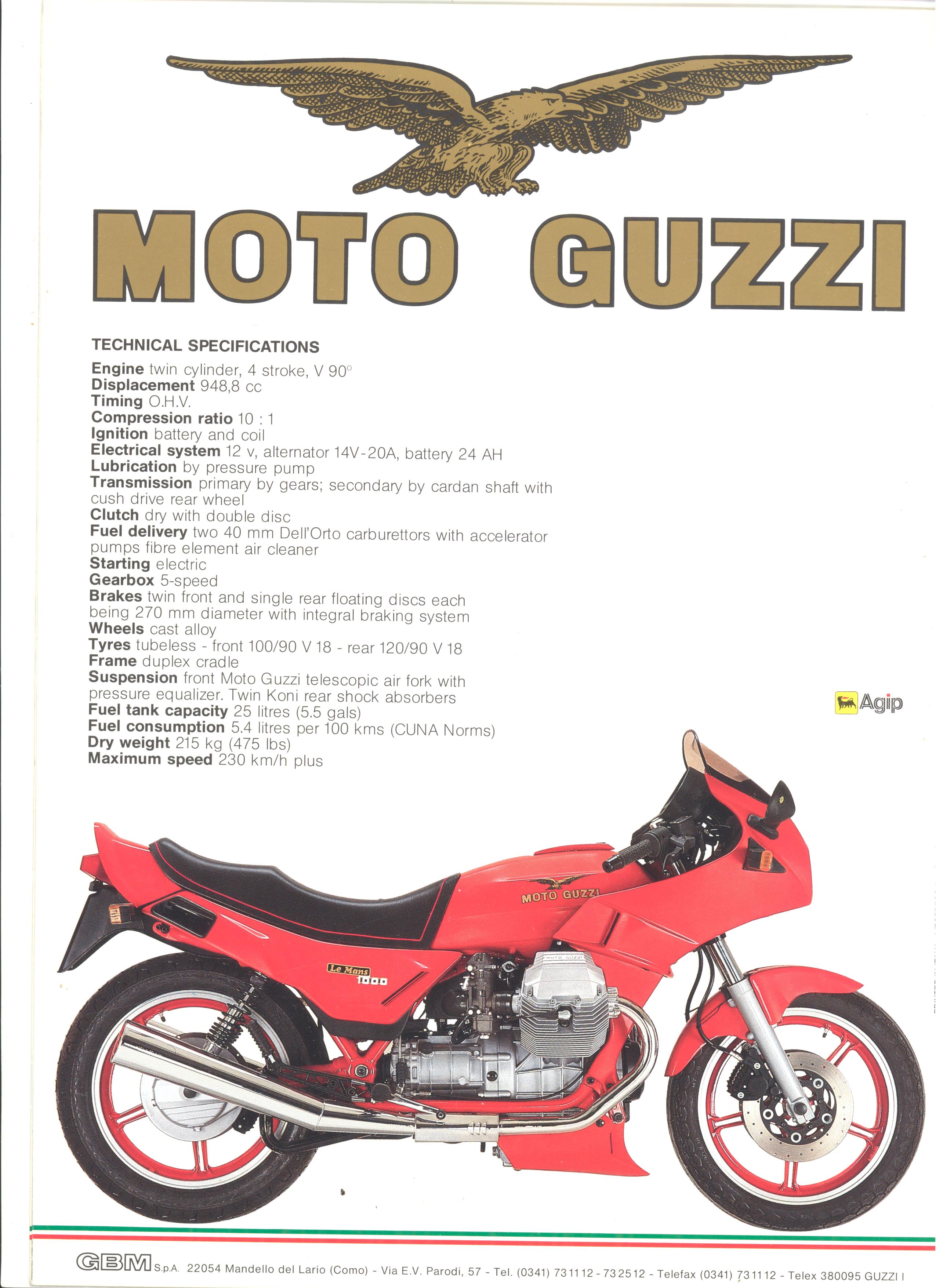 Moto Guzzi factory brochure: Le Mans 1000