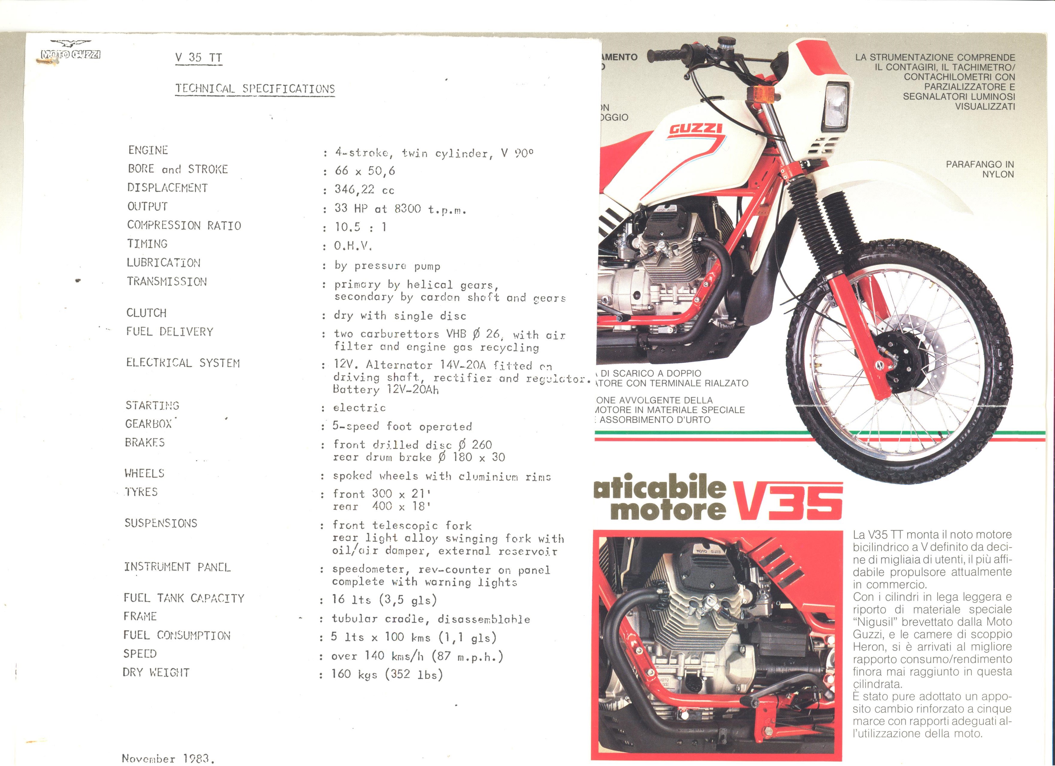 Moto Guzzi factory brochure: V35 TT