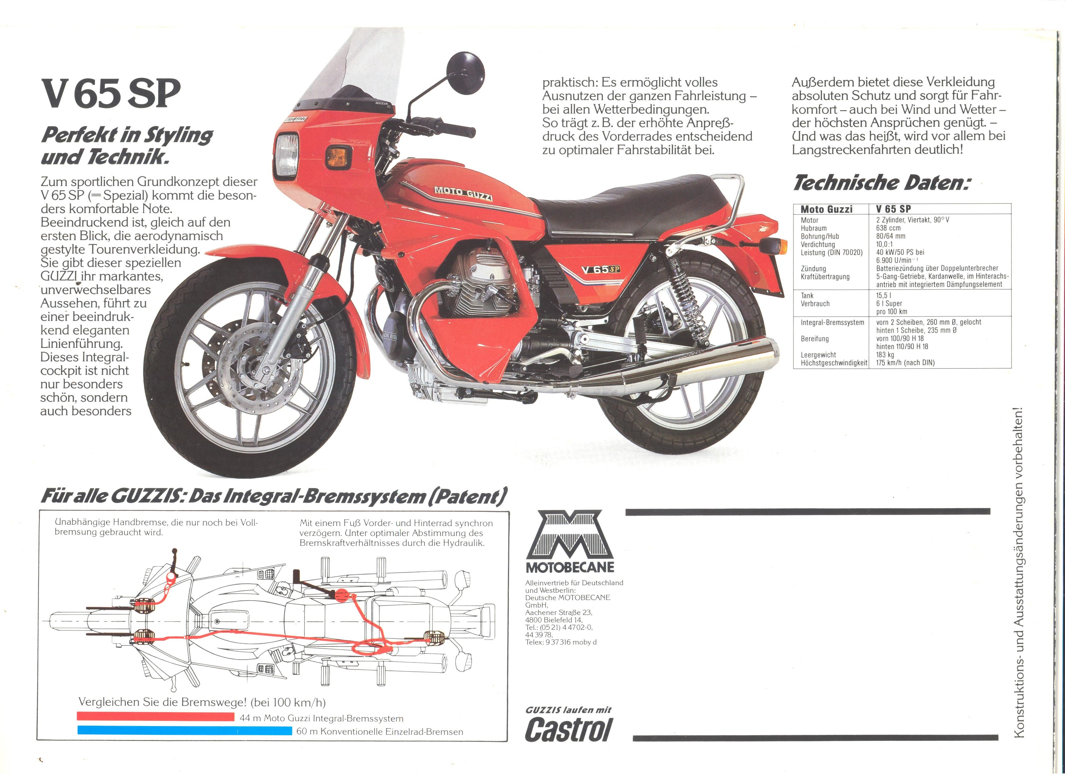 Moto Guzzi factory brochure: V65 - V65 Lario - V65 TT - V65 SP