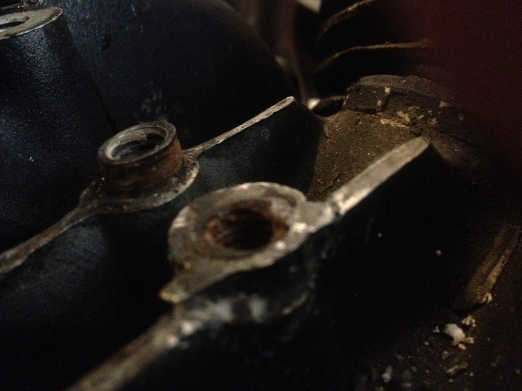 Crankcase damage due to a loose generator bracket, as found on Moto Guzzi V700, V7 Special, Ambassador, 850 GT, 850 GT California, Eldorado, and 850 California Police motorcycles.