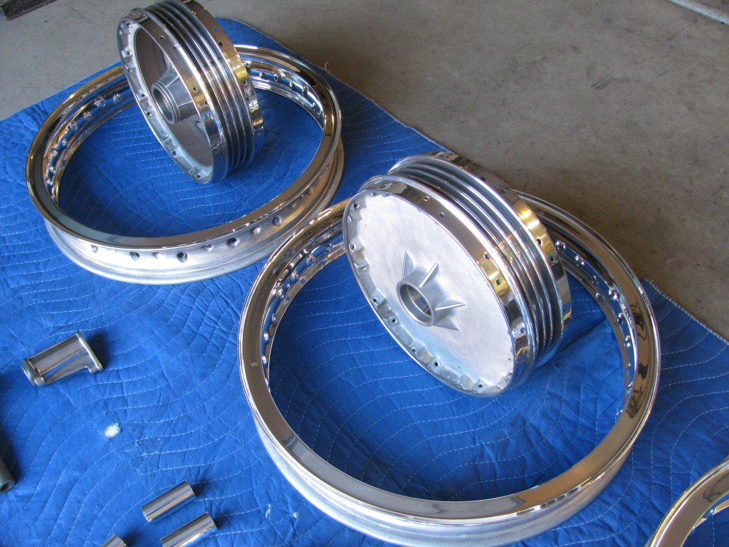 Polished aluminum and rechromed steel parts.