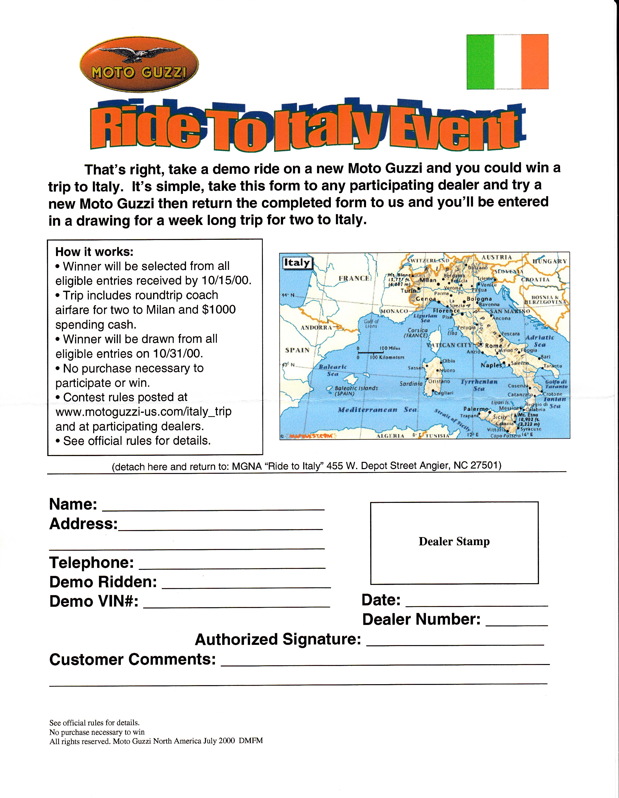 Press release - Moto Guzzi Ride to Italy event 2000