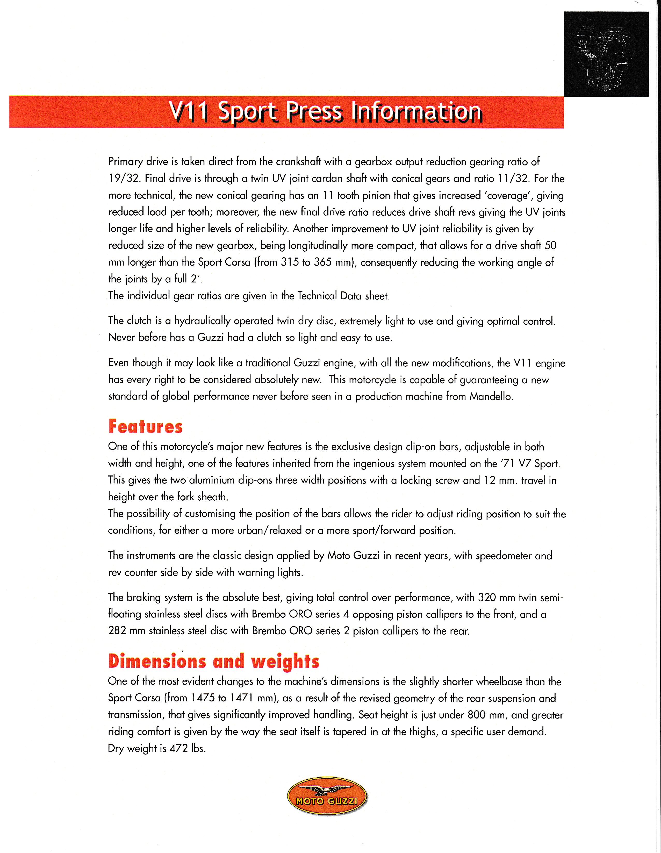 Press release - Moto Guzzi V11 Sport press kit and test bike scheduling (2000 June 07)