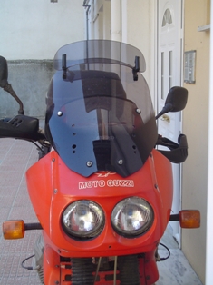 Suzuki V Strom windshield fitted to a Moto Guzzi Quota 1000.