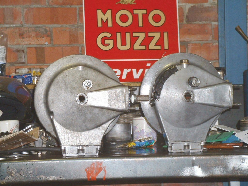 Comparison of Moto Guzzi rear drive level plug location. The higher position is correct.